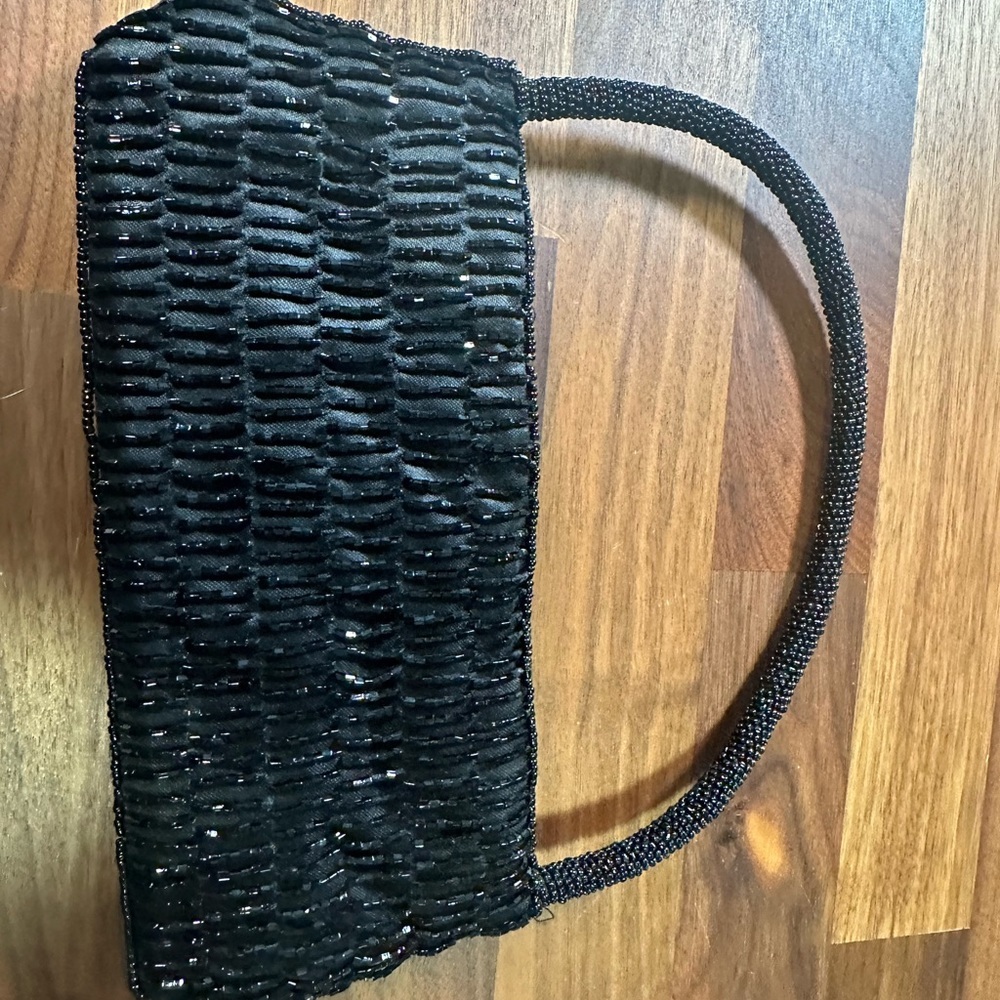 Black Beaded Evening Shoulder Bag - Picture 9 of 10